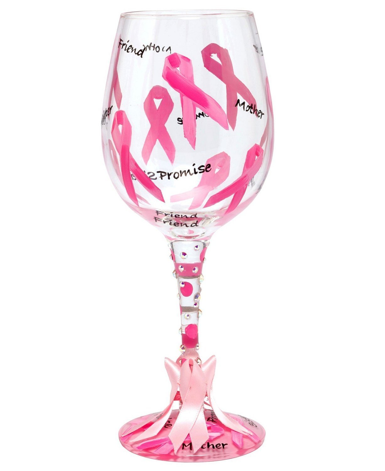 Lolita Pink Ribbon Wine Glass GLS11-5590P - $27.60