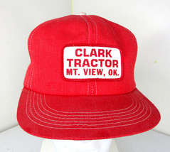 Vintage Clark Tractor Hat Mt  View Oklahoma Red Snapback Embroidered Patch - $14.80