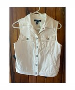 Chaps Denim Vest Sleeveless Button Down White Jean Vest Career Casual Small - $760.27 MXN