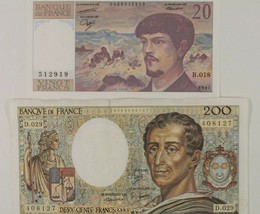 French 2-Notes Set 1985 200 Francs &amp; 1987 20 francs Banque de France - £55.26 GBP