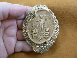 (CL63-1) Cherubs playing music angels tan Cameo brass Pin Pendant Jewelry brooch - £26.15 GBP