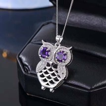 2.00 Ct Round Cut Lab-Created Amethyst Owl Pendant 14k White Gold Plated - £158.26 GBP