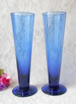 Vintage Glasses Cobalt Blue Tall &amp; Footed Mexican Barware Drinking Glassware - £16.07 GBP