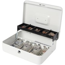 Locking Large Metal Cash Box With Money Tray, Money Box With Key Lock, W... - £34.60 GBP