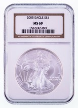 2005 Argento American Eagle Selezionato Da NGC Come MS-69 - $82.65