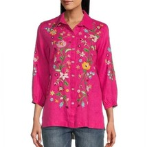 New John Mark Women&#39;s Embroidered Point Collar 3/4 Sleeve Tunic Fuchsia ... - $69.29