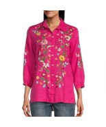 New John Mark Women&#39;s Embroidered Point Collar 3/4 Sleeve Tunic Fuchsia ... - $94.35 CAD