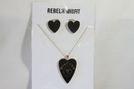 Jewelry Set (New) Black Hearts - Gold Ball Chain - 20&quot;-22&quot; Adj - Rebel Misfits - £17.71 GBP