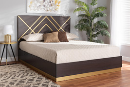 Anise Two-Tone Dark Brown and Gold Queen Size Platform Bed - $4,626.27 MXN