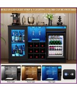 Wine Bar Cabinet with Mini Fridge LED Lights Glass Holder Buffet Sideboa... - $688.40 CAD
