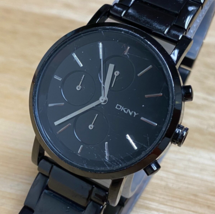 DKNY NY-2276 Unisex 50m Black Steel Analog Quartz Chronograph Watch~New Battery - £28.91 GBP