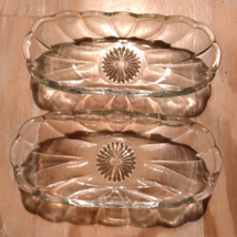 Vintage Clear Glass Starburst Bottom Pickle Relish Olive Dish Pair of 2 - $17.40