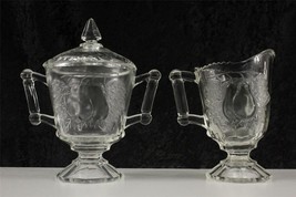Vintage Jeannette Glass Baltimore Pear Pattern Creamer &amp; Covered Sugar Set - £13.69 GBP