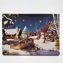 LED Lit Winter Scene with Snowman lighted Canvas Wall or Tabletop Picture Art - £16.75 GBP
