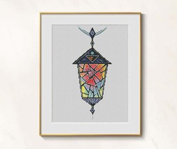 Lantern cross stitch mosaic light pattern pdf - old lamp cross stitch fairy tale - £3.94 GBP