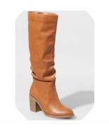 Universal Thread Tessa Knee High Scrunch Heeled Faux Leather Boots Cogna... - $33.25