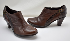 Clarks Bendables Brown Croc Embossed Leather Booties - Side Zip - Women&#39;... - $26.55