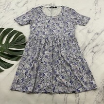 Lands End Womens Fit and Flare Dress Size M Petite Purple Floral Scoop P... - $28.70