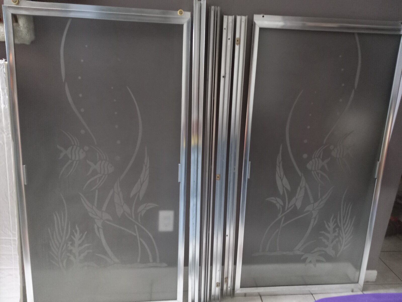 Primary image for Beautiful "Under the Sea" Themed Etched Shower Doors w/ Frame