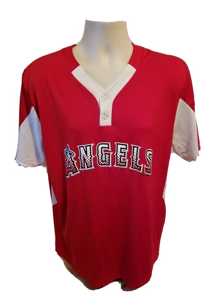 Majestic MLB Angels New City Little League #8 Adult Large Red Jersey - £17.79 GBP