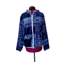 BP Jacket Navy Bandana Patchwork Women Hooded Size Small  Full Zip Pockets - $42.57