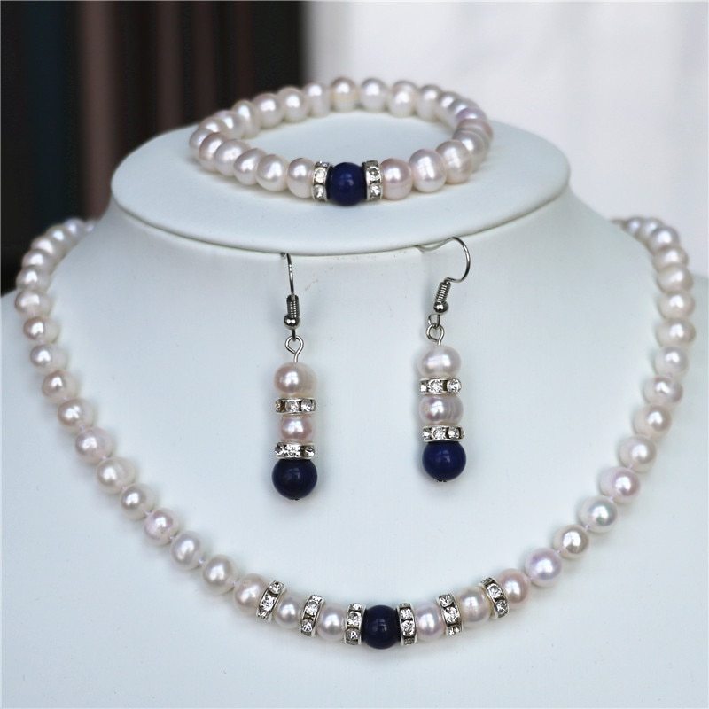 2021 new fashion charming free shipping 7-8MM White Akoya Cultured Pearl/Lapis L - $22.83