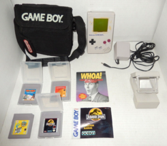 Nintendo Game Boy DMG-01 Console &amp; AC Adapter 4 Games Light Magnifier So... - £95.94 GBP