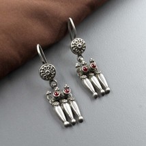 Antique Style Real Sterling Silver Ruby Oxidized dangle earrings - $27.07