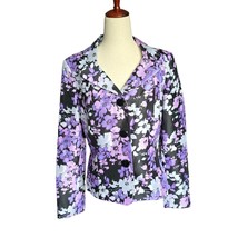 JONES STUDIO Jacket Size 6 Purple Floral Flowers Cropped Lined Cottagecore - £15.68 GBP
