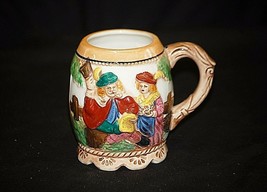 Old Vintage Beer Stein Drinkware Mug Couple Castle Scene Scalloped Botto... - $11.87