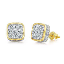 Cubic Zirconia &amp; Two Tone Rounded Square Stud Earrings - $15.99