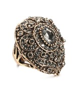 Boho Gray Crystal Big Ring For Women Antique Gold Color Water Drops Wedd... - £6.97 GBP