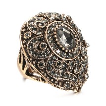 Boho Gray Crystal Big Ring For Women Antique Gold Color Water Drops Wedding Ring - £6.96 GBP