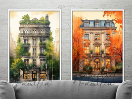 Watercolor New York Landscape Wall Art Printable Graphics. Set of 6 artworks. - $7.00