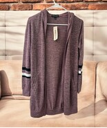 NWT Inspired Hearts Long Cardigan Hoodie Sz Small Women Open Front Stripes - $32.42 CAD