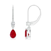 ANGARA 6x4MM Natural Pear Ruby Leverback Drop Earrings with Diamond in Platinum - £819.89 GBP+