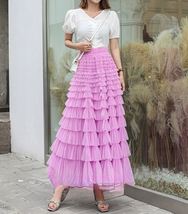 Deep Blush Tiered Tulle Maxi Skirt Outfit Women Layered Tulle Skirts Custom Size image 8