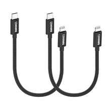 2 Short Usb-C To Iphone Cables (10In/26Cm) Nylon Braided Fast Charging Syncing C - £10.15 GBP