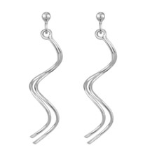 Chic Double Curvy Spiral Twirl Stick Sterling Silver Dangle Earrings - £9.95 GBP