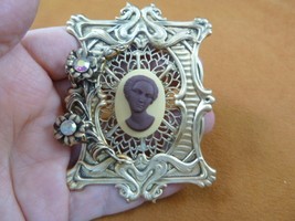 (CA1-89) RARE African American LADY ivory pine resin CAMEO floral Pin Pendant - £28.68 GBP