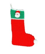 Handmade Vintage Crochet Christmas Santa Stocking Red Green White 18&quot; - $15.83