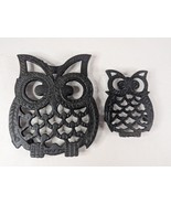 Vintage Set Of Two Black Cast Iron Owl Trivets Taiwan - $263.68 MXN