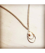 Matte Gold Necklace w/ Double Hoop Pearl Pendant - £39.36 GBP