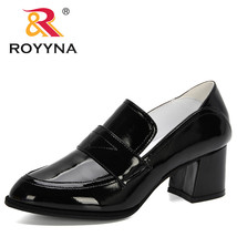 New Designers Patent Leather Chunky High Heels Single Shoes Woman Round Toe Pump - £43.26 GBP