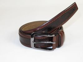 Men Genuine Leather Belt PIERO ROSSI Turkey Crocodile print Stitched 3071 Brown image 4