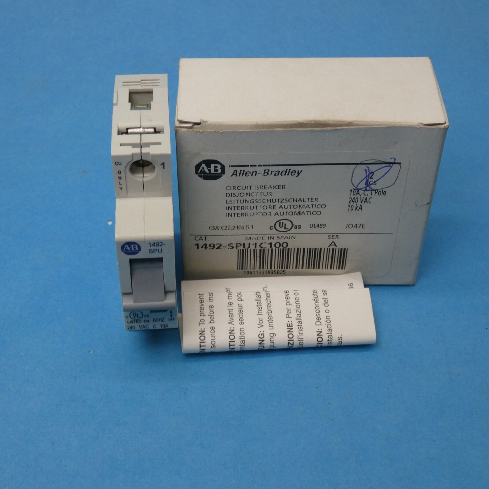 Allen Bradley 1492-SPU1C100 DIN Rail Circuit Breaker 1 Pole 10 Amps 240V... - $24.99
