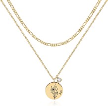 Birth Flower Necklaces 18K Gold Plated Dainty Birth Flower with Birthsto... - $32.76