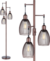 Dimmable Floor Lamp, 3 X 800LM LED Edison Bulbs Included, Farmhouse Industrial F - £109.99 GBP