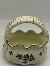 Vintage Holly by Baum Brothers Gold Trim Basket  - £6.22 GBP