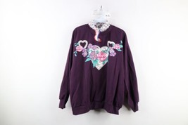 Deadstock Vtg 90s Country Primitive Womens XL Flower Heart Turtleneck Sweatshirt - £47.44 GBP